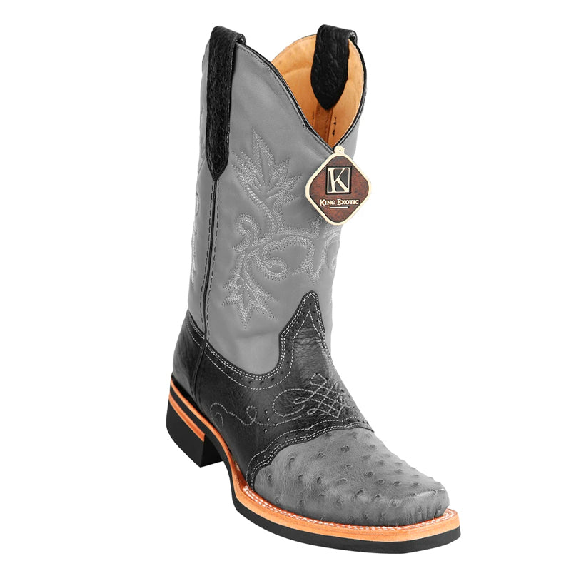 King Exotic Square Toe Ostrich Boots Gray