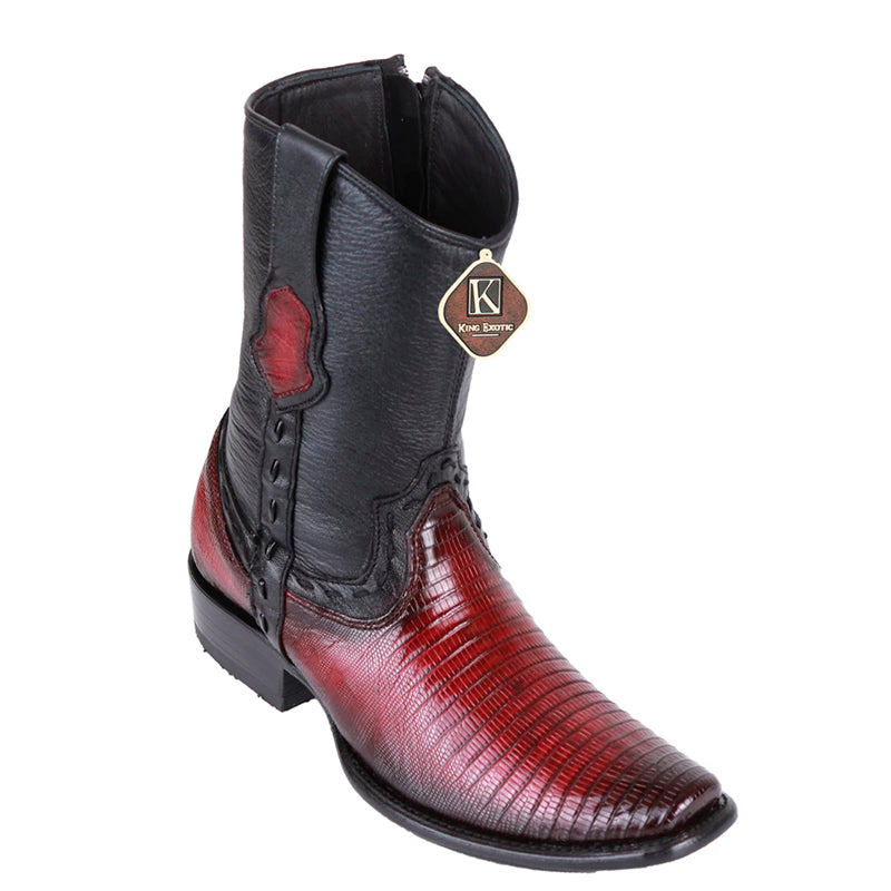 Men's King Exotic Teju Lizard Boots Dubai Toe Handcrafted Faded Burgundy (479B0743)