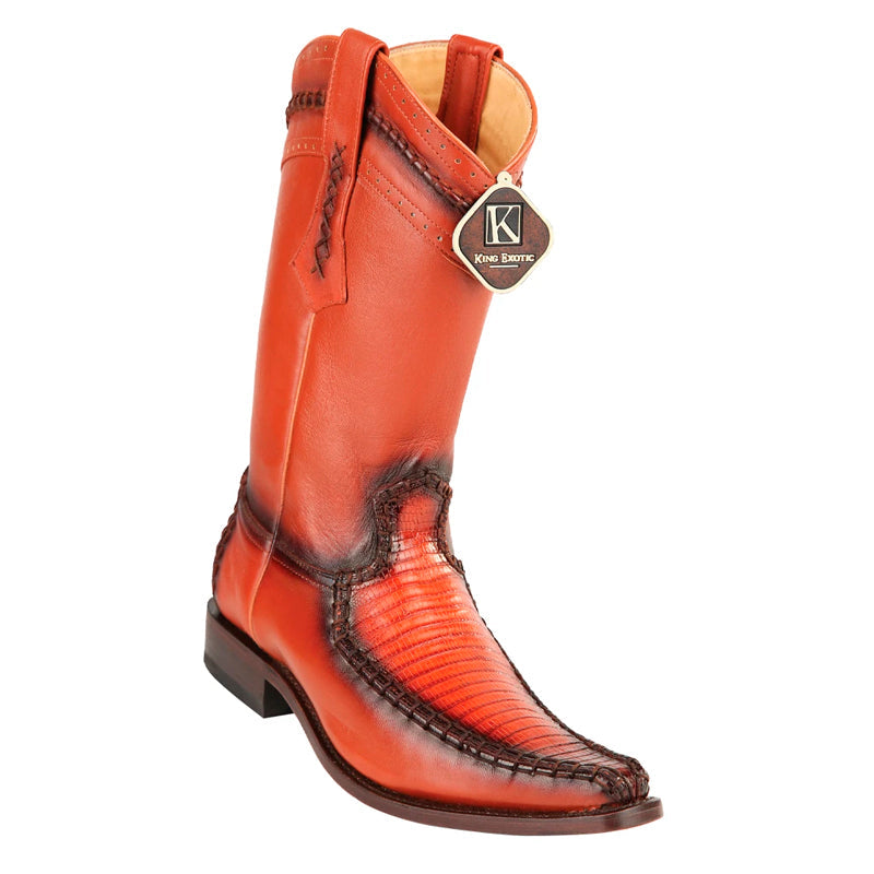King Exotic Teju Lizard European Toe Boots, Cognac