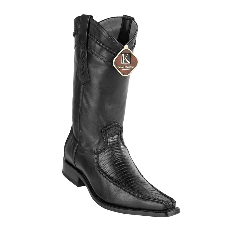 Men's King Exotic Teju Lizard Boots European Toe Handcrafted Black (477bd0705)