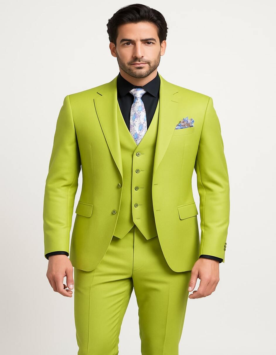 Men's Lime Green Slim Fit Three-Piece Suit