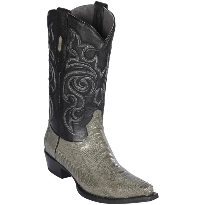 Grey Ostrich Leg Cowboy Boots by Los Altos