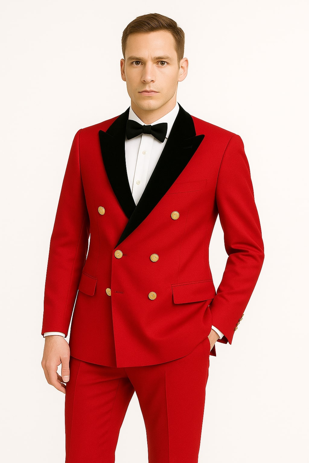 Red Velvet Lapel Double-Breasted Tuxedo