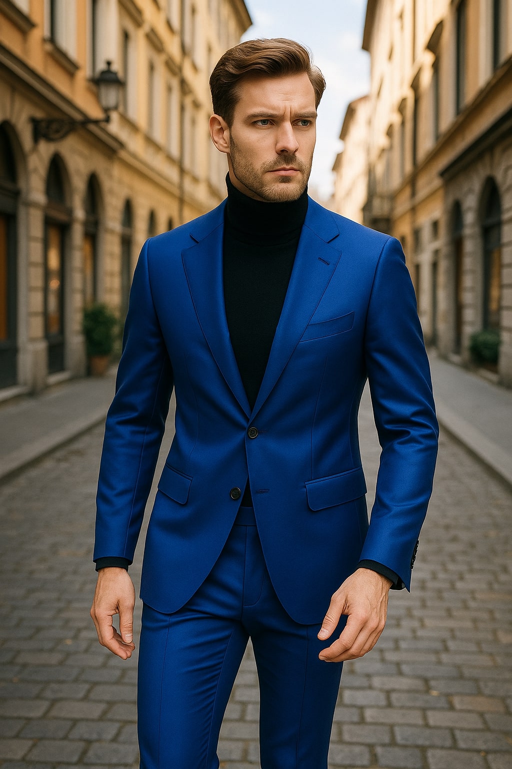 Men's Royal Blue Satin Slim Fit Tuxedo
