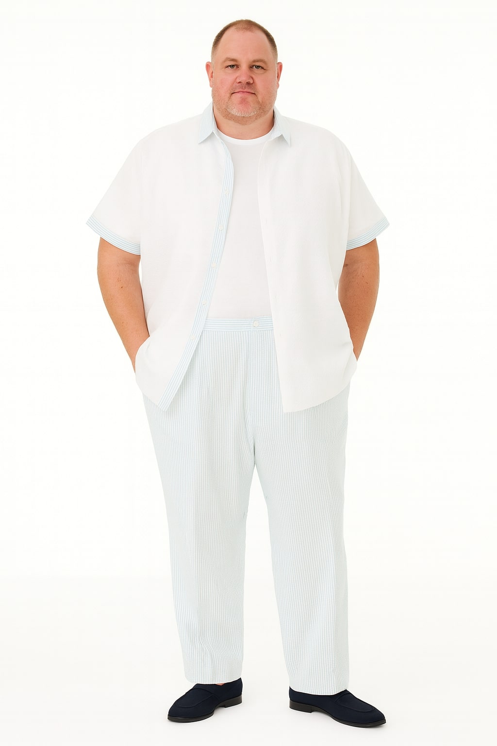 Men’s Sky Blue Casual Two-Piece Shirt & Pants Set