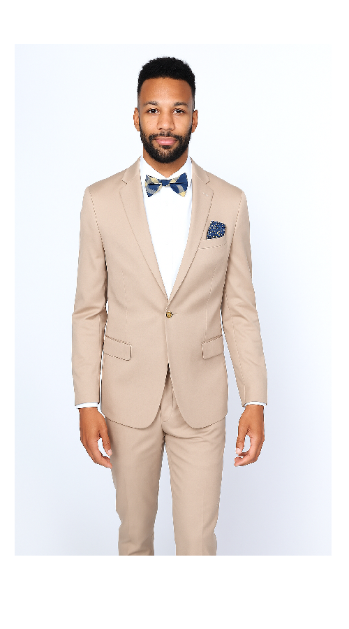 Men's Slim Fit Beige Suit by Rossiman Rossi