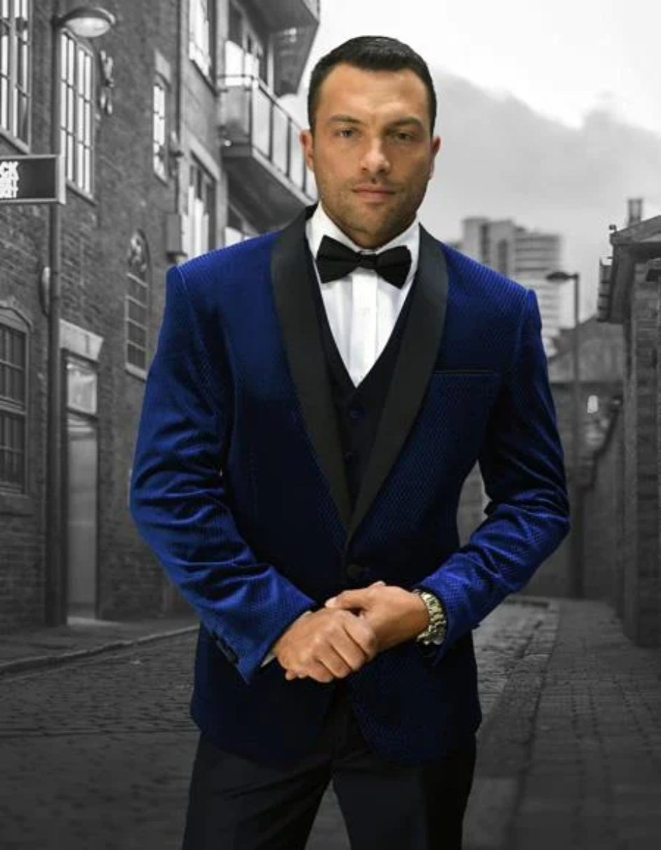 Men's Velvet Shawl Lapel Navy Suit