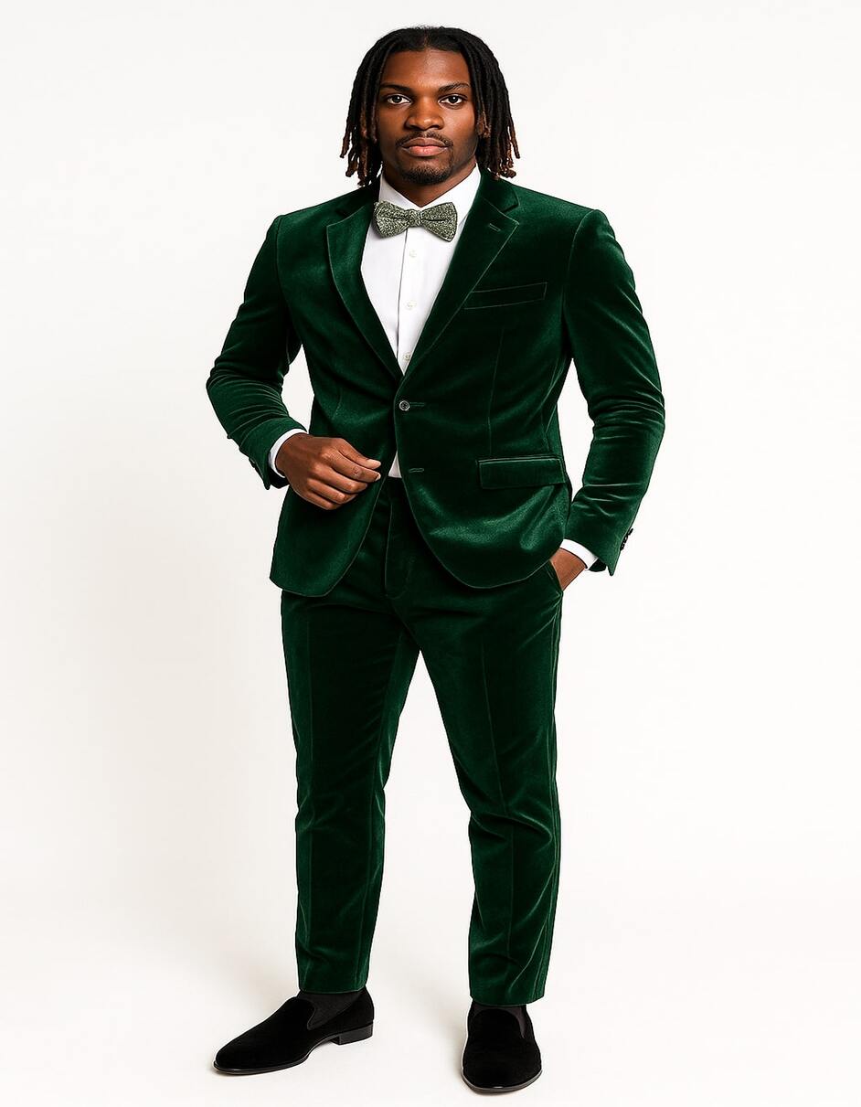 Men’s Emerald Green Velvet Suit – Slim Fit Tuxedo for Weddings, Prom, and Red Carpet Events