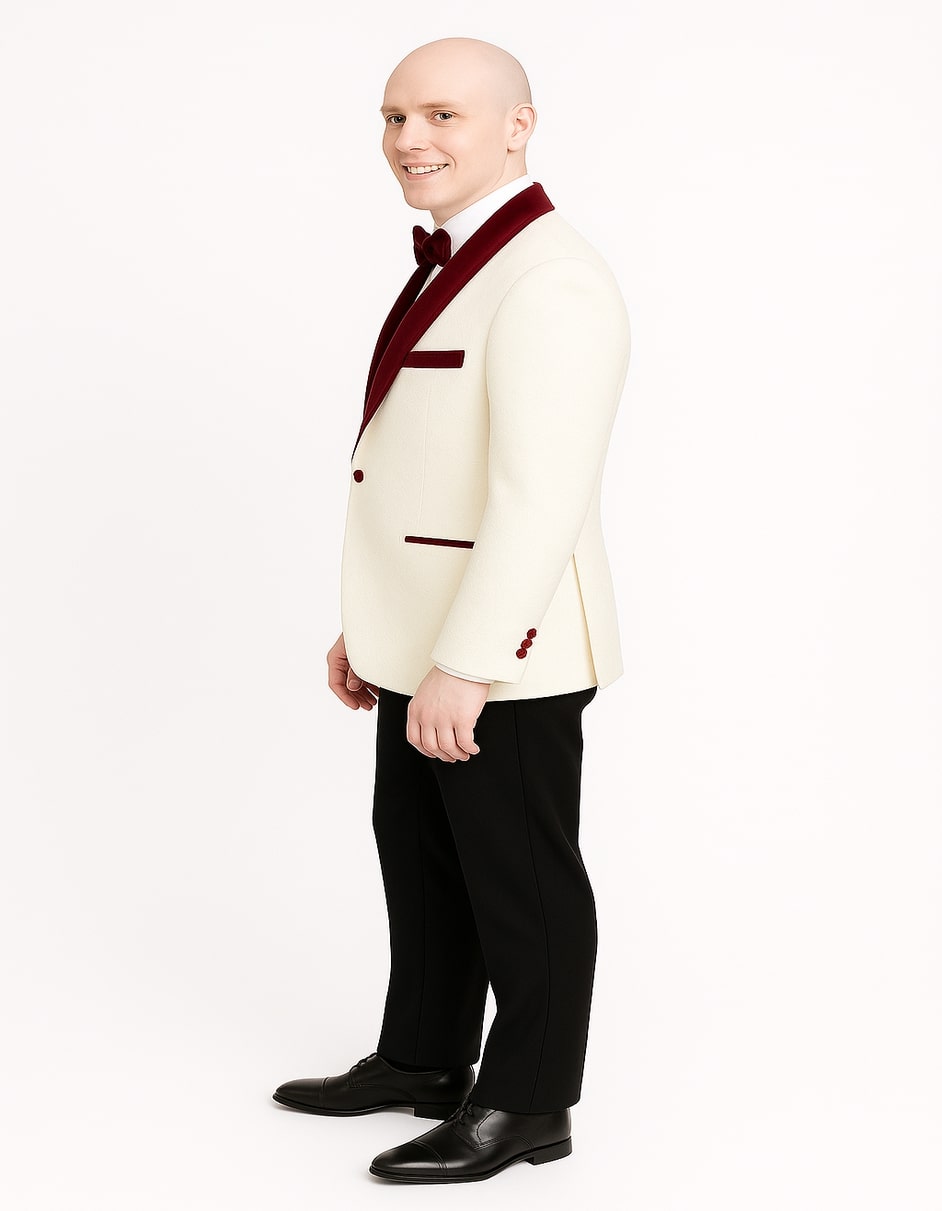 White Floral Tuxedo Jacket with Velvet Lapel