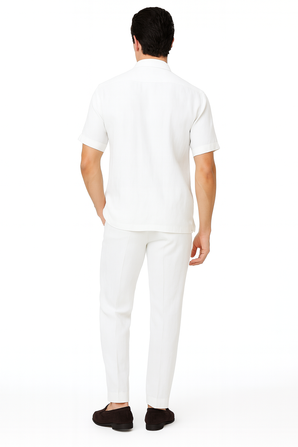 White Lace-Up Summer Shirt & Pants Set for Men