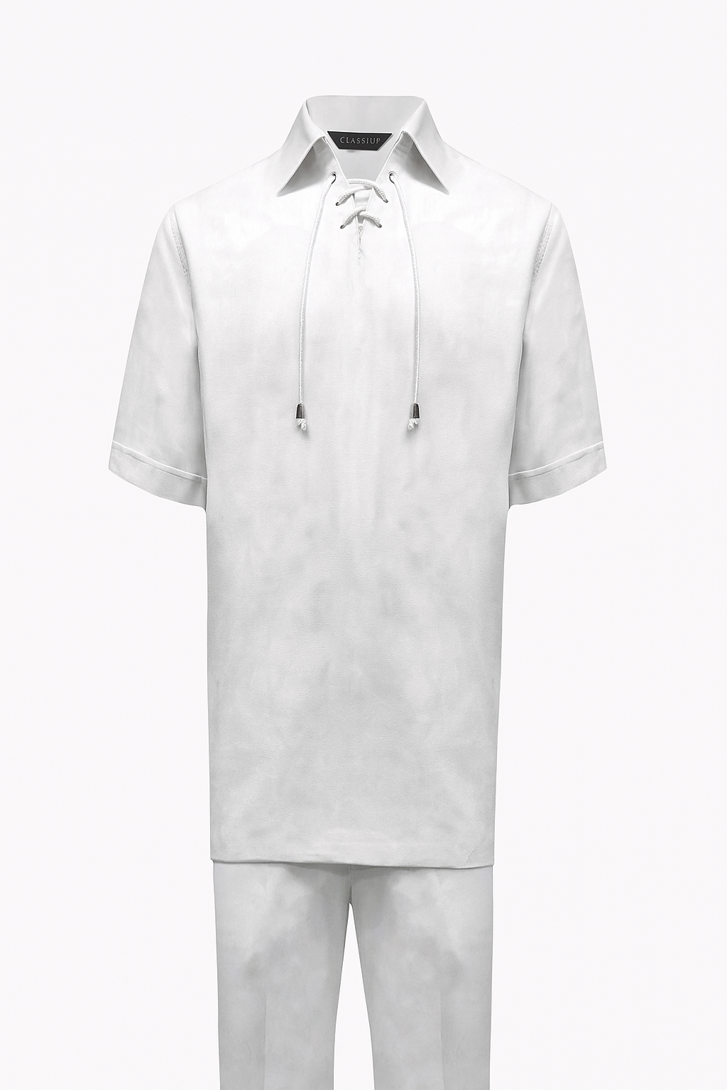 White Lace-Up Summer Shirt & Pants Set for Men