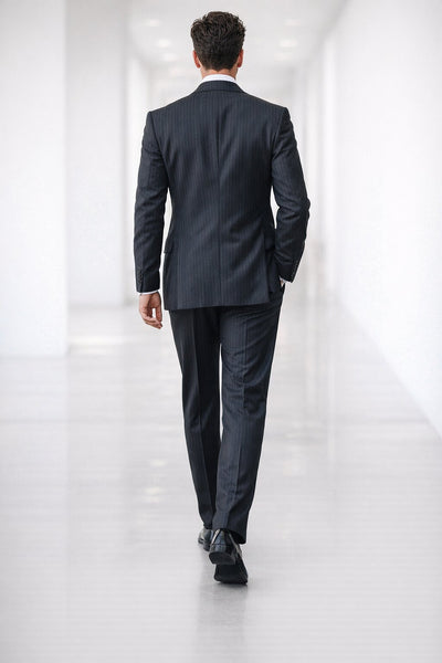 Men's Black Pinstripe 2-button Vested 2 Piece Suits - Two piece Business suits Suit