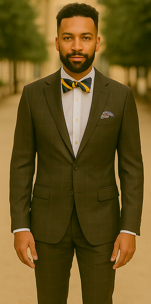 Rossiman Rossi Brown Plaid Slim Fit Suit