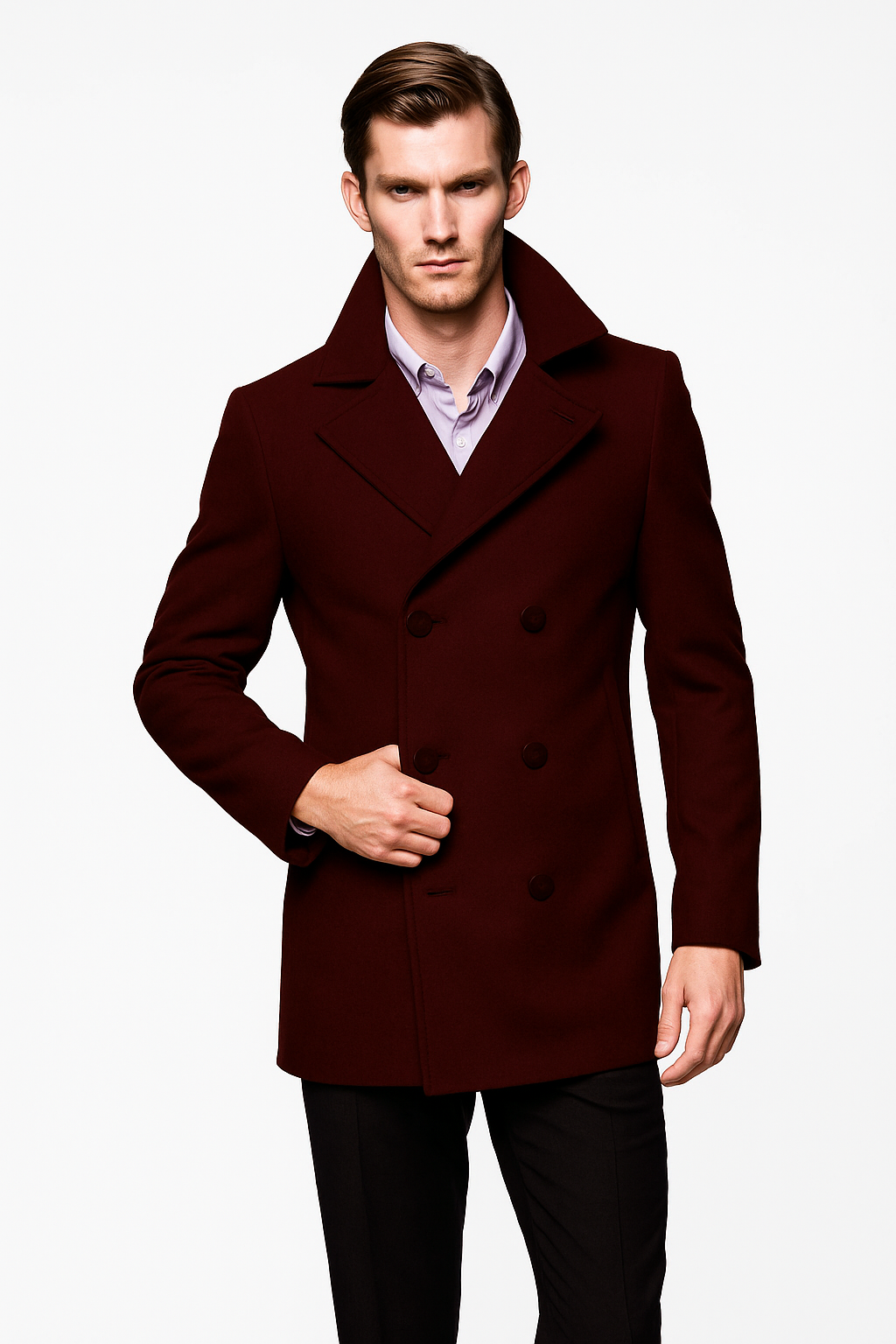Men's Dark Burgundy Big and Tall Peacoat