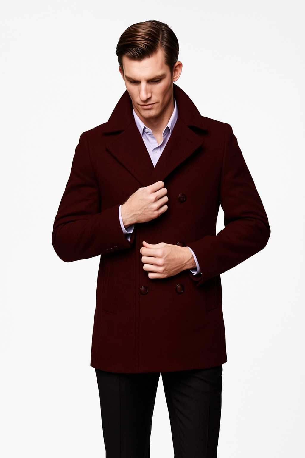 Men's Dark Burgundy Big and Tall Peacoat