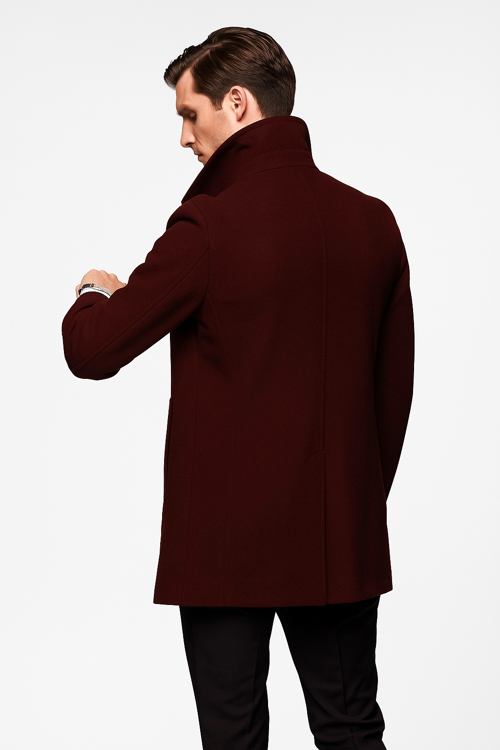 Men's Dark Burgundy Big and Tall Peacoat
