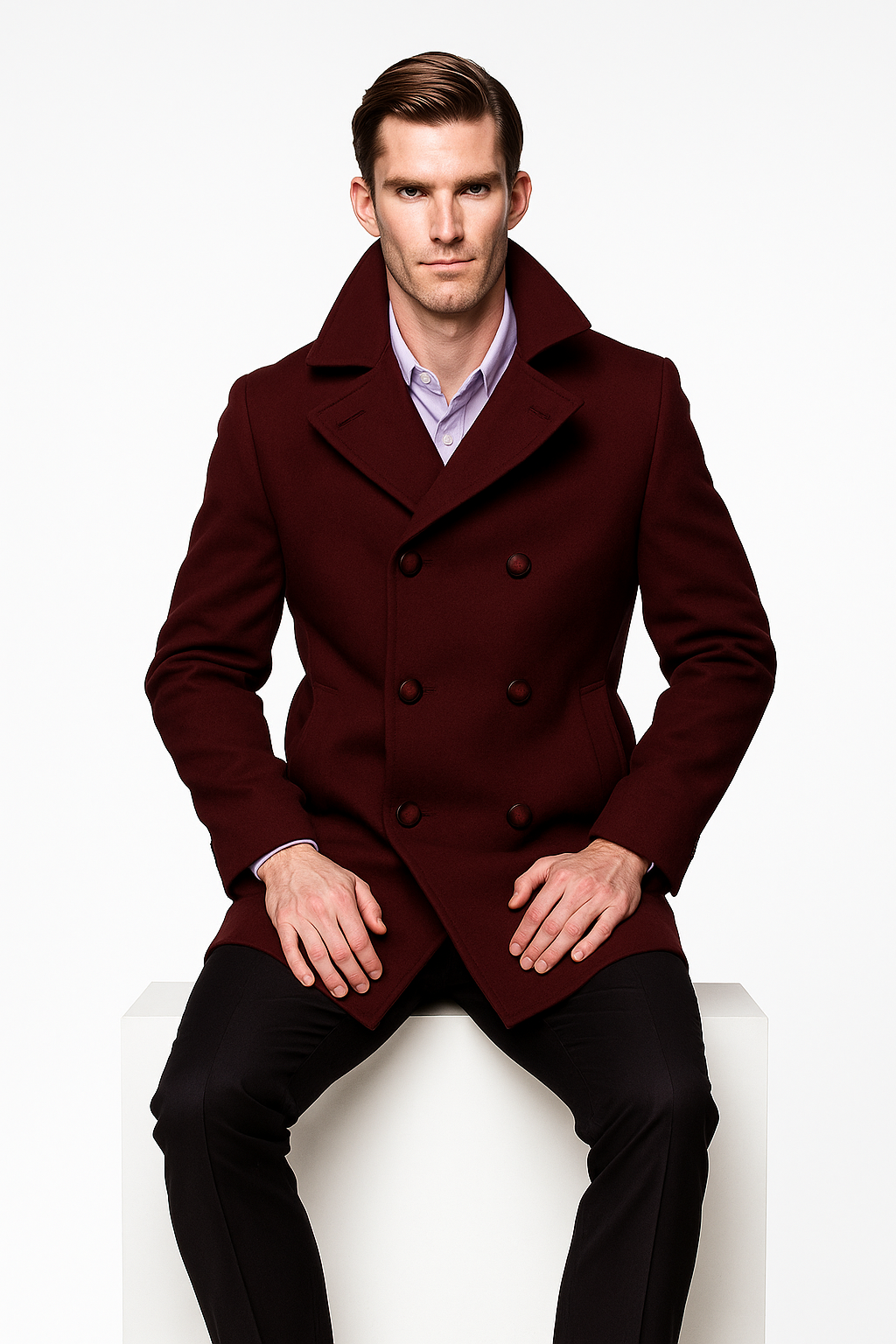 Men's Dark Burgundy Big and Tall Peacoat