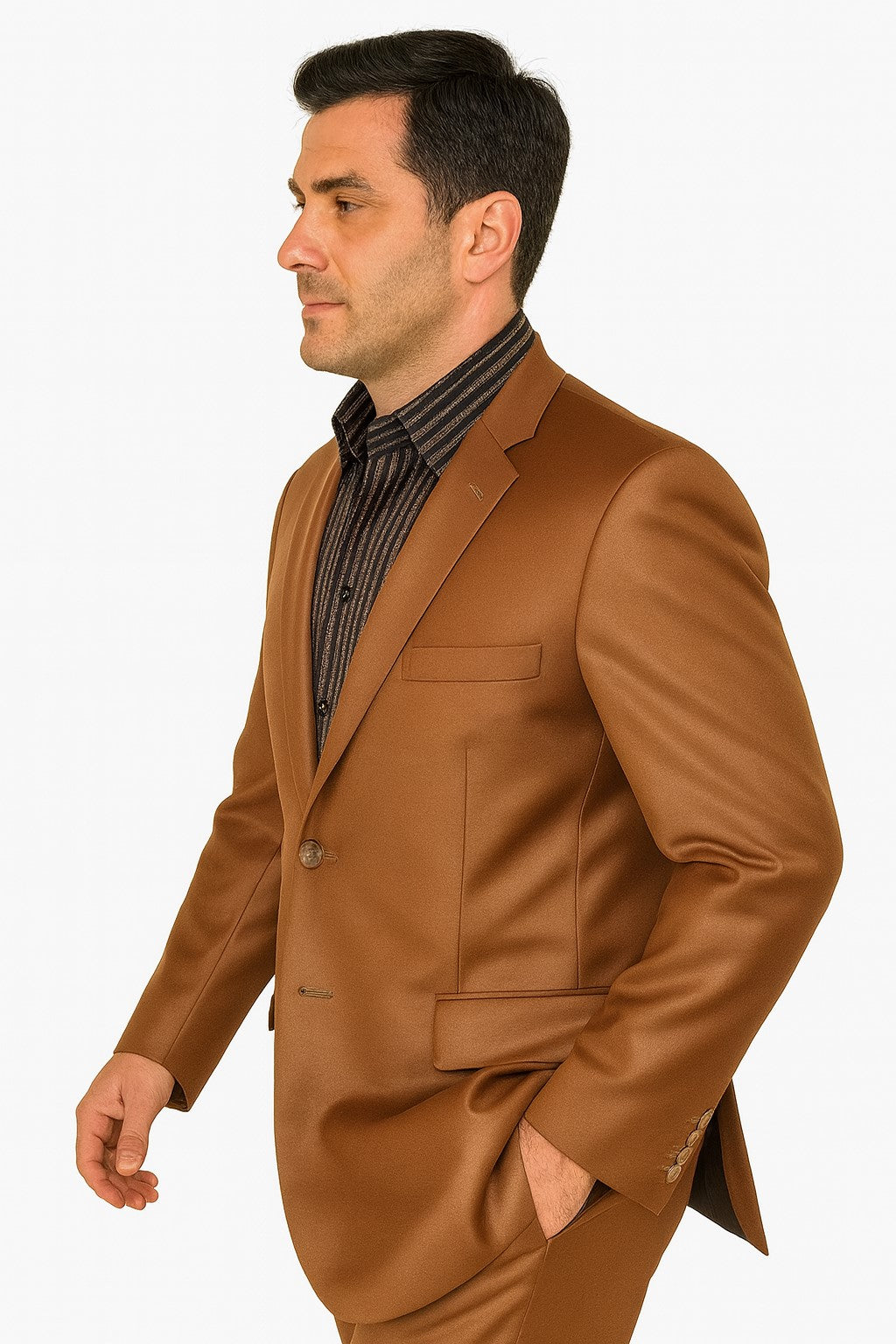 Men's Designer 2-Button With Sheen Rust ~ Peach Sharkskin Suit