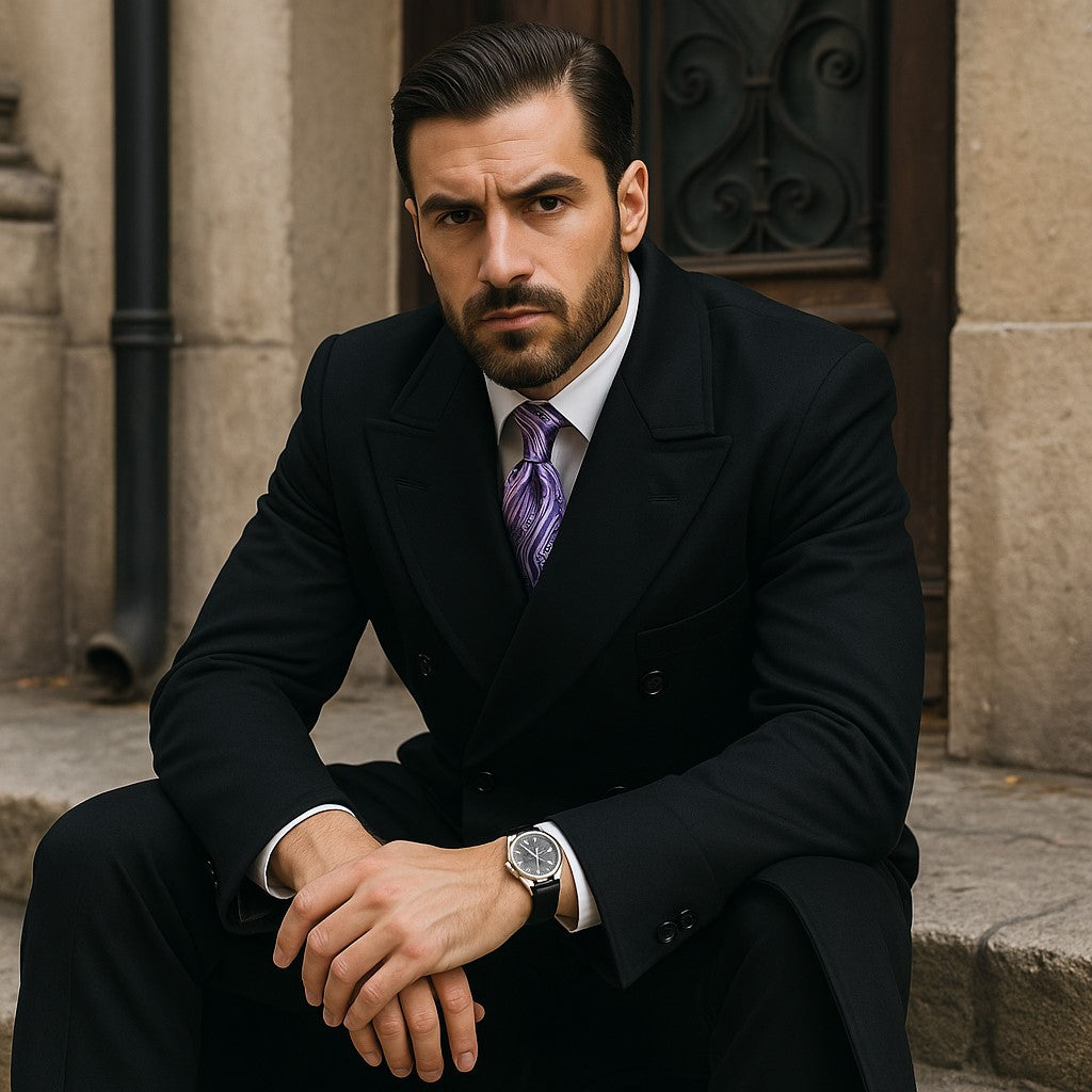 Men's Double Breasted Peak Lapel Jet Black Coat