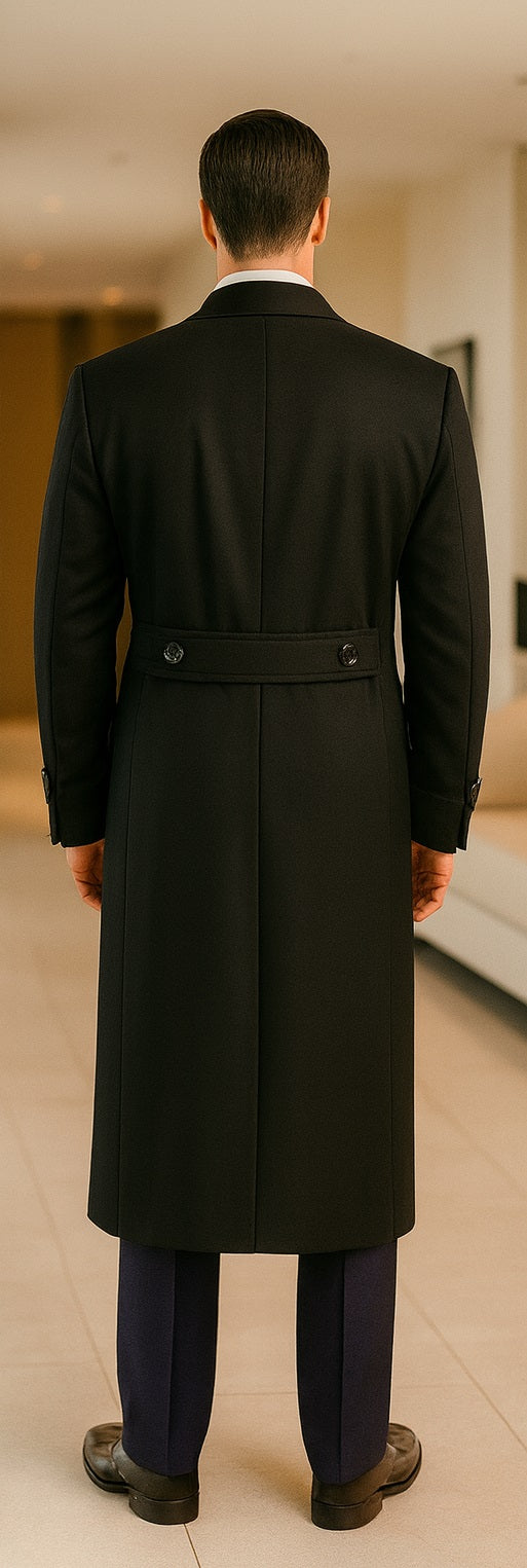 Men's Double Breasted Peak Lapel Jet Black Coat