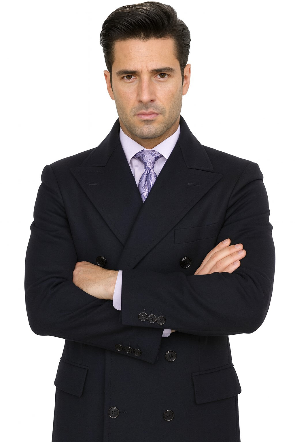 Men's Double Breasted Peak Lapel Jet Black Coat