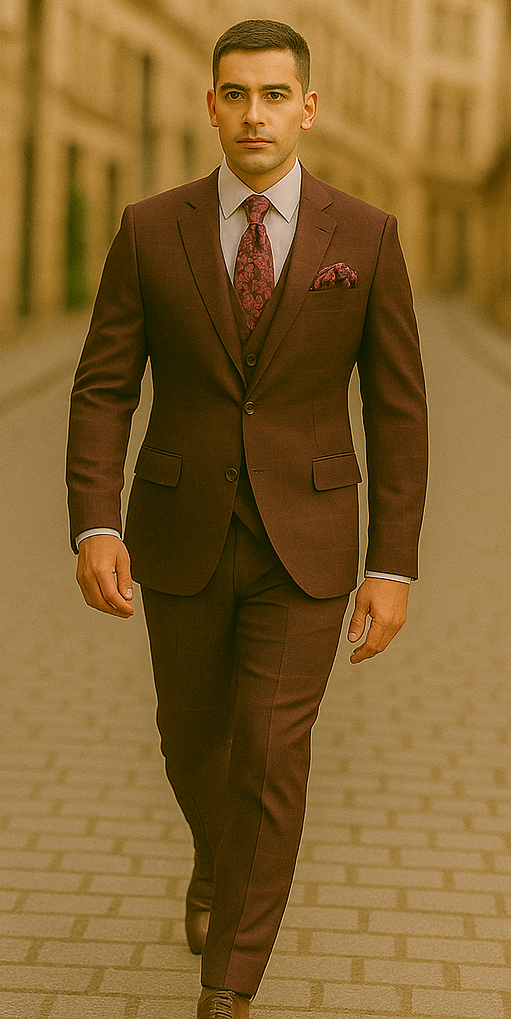 Rossiman Men's Burgundy Formal Suit