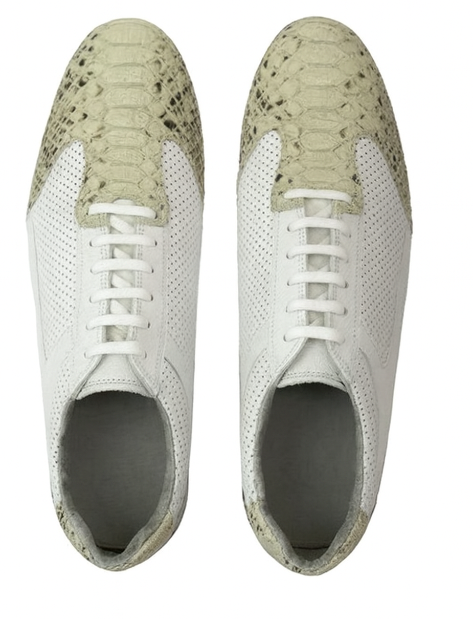 Men's Genuine Python and Calf Leather Rubber Sole Shoes