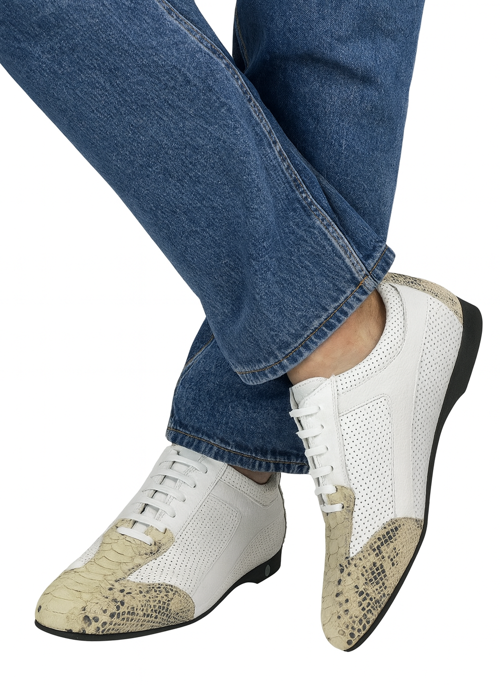 Men's Genuine Python and Calf Leather Rubber Sole Shoes