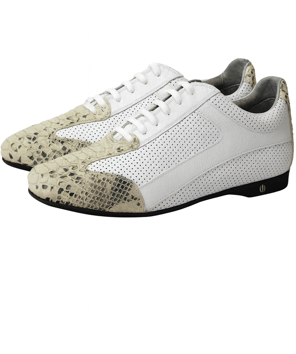 Men's Genuine Python and Calf Leather Rubber Sole Shoes