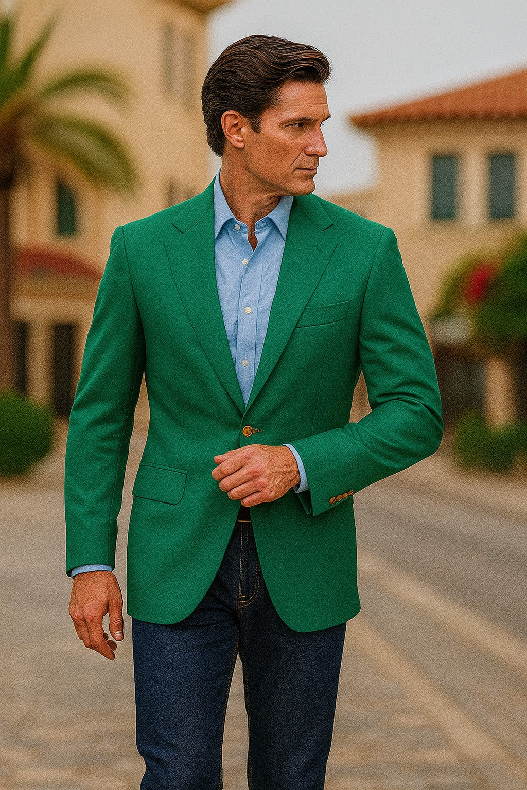 Men's Green Blazer On Sale Polyester