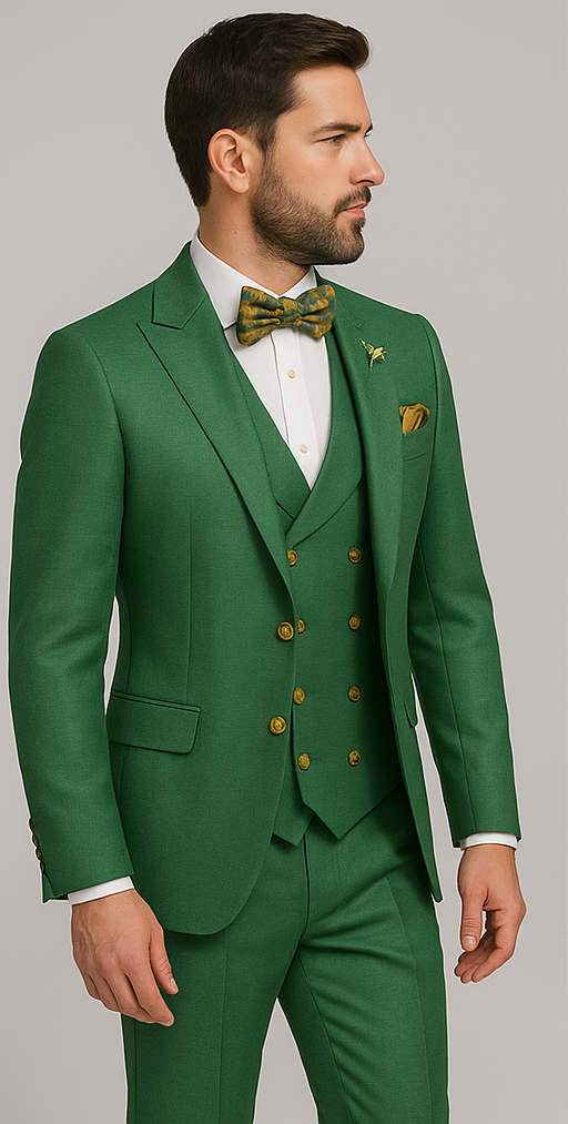 Rossiman Green Slim Fit Suit with Vest