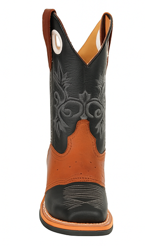 Men's King Exotic Boots Genuine Leather With Saddle Vamp Handcrafted Black & Brown (48112705-2)