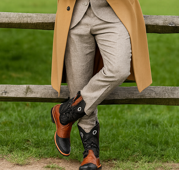 Men's King Exotic Boots Genuine Leather With Saddle Vamp Handcrafted Black & Brown