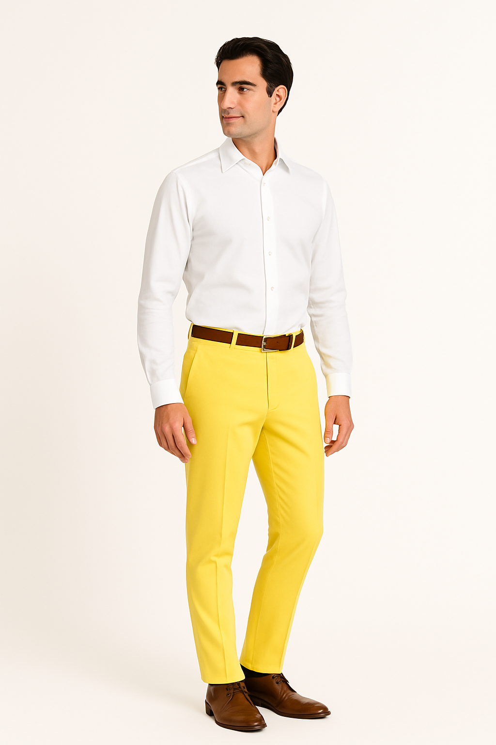 Men's Linen Fabric Pants Flat Front Safari Yellow