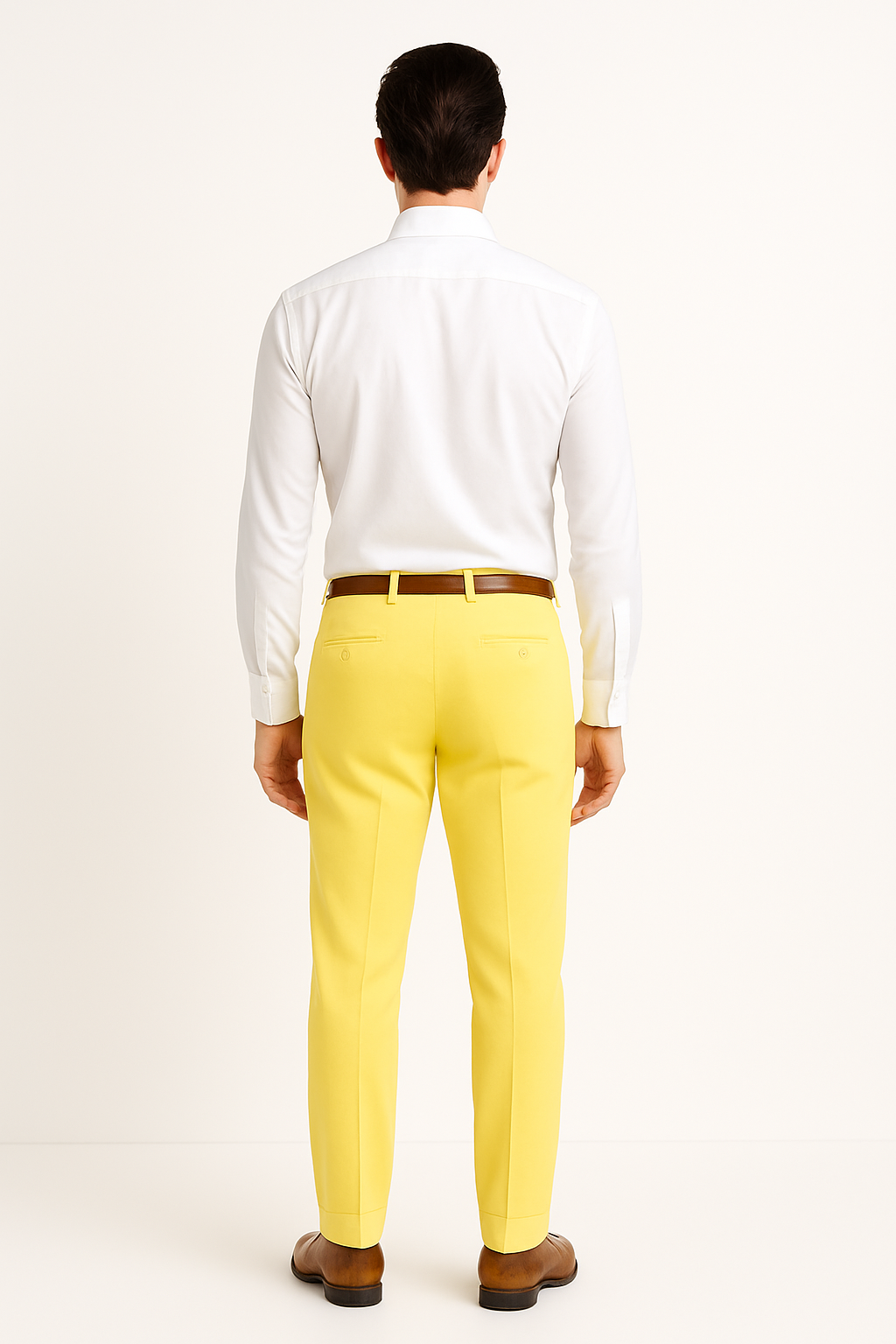 Men's Linen Fabric Pants Flat Front Safari Yellow