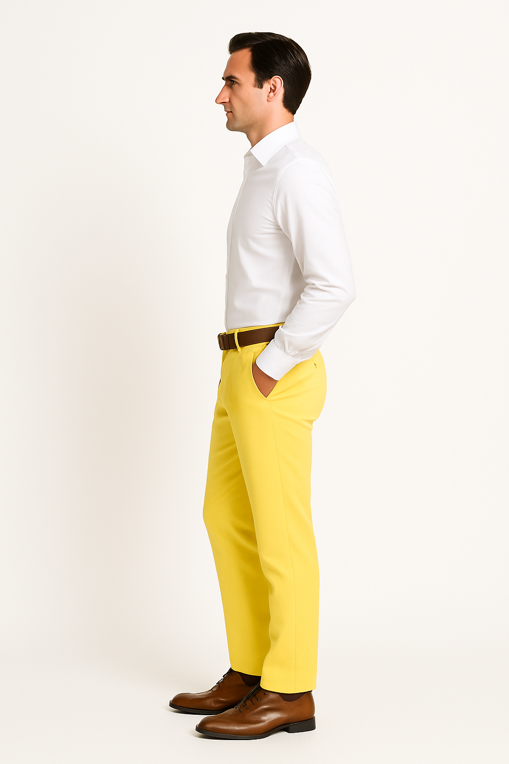 Men's Linen Fabric Pants Flat Front Safari Yellow