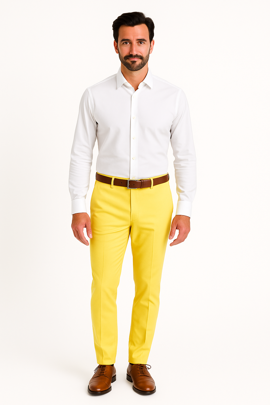 Men's Linen Fabric Pants Flat Front Safari Yellow
