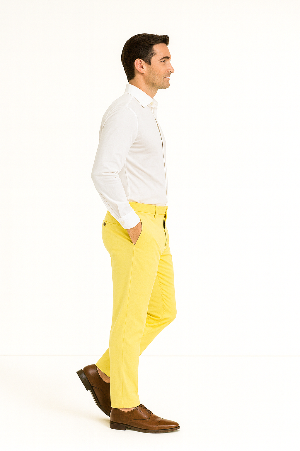 Men's Linen Fabric Pants Flat Front Safari Yellow
