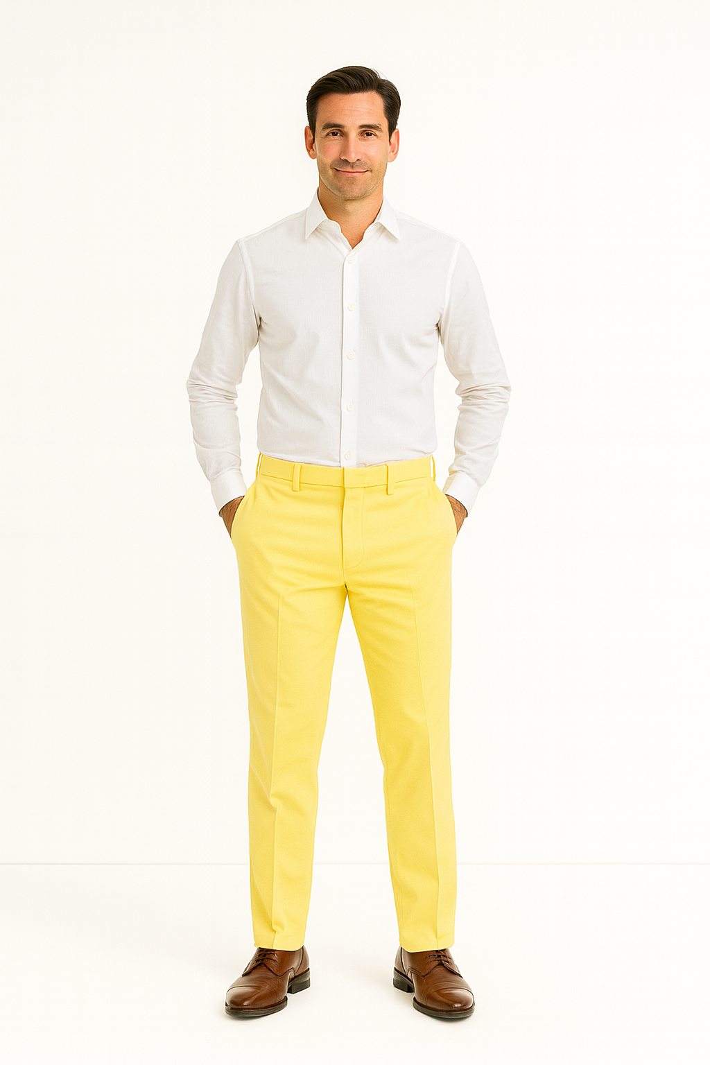 Men's Linen Fabric Pants Flat Front Safari Yellow