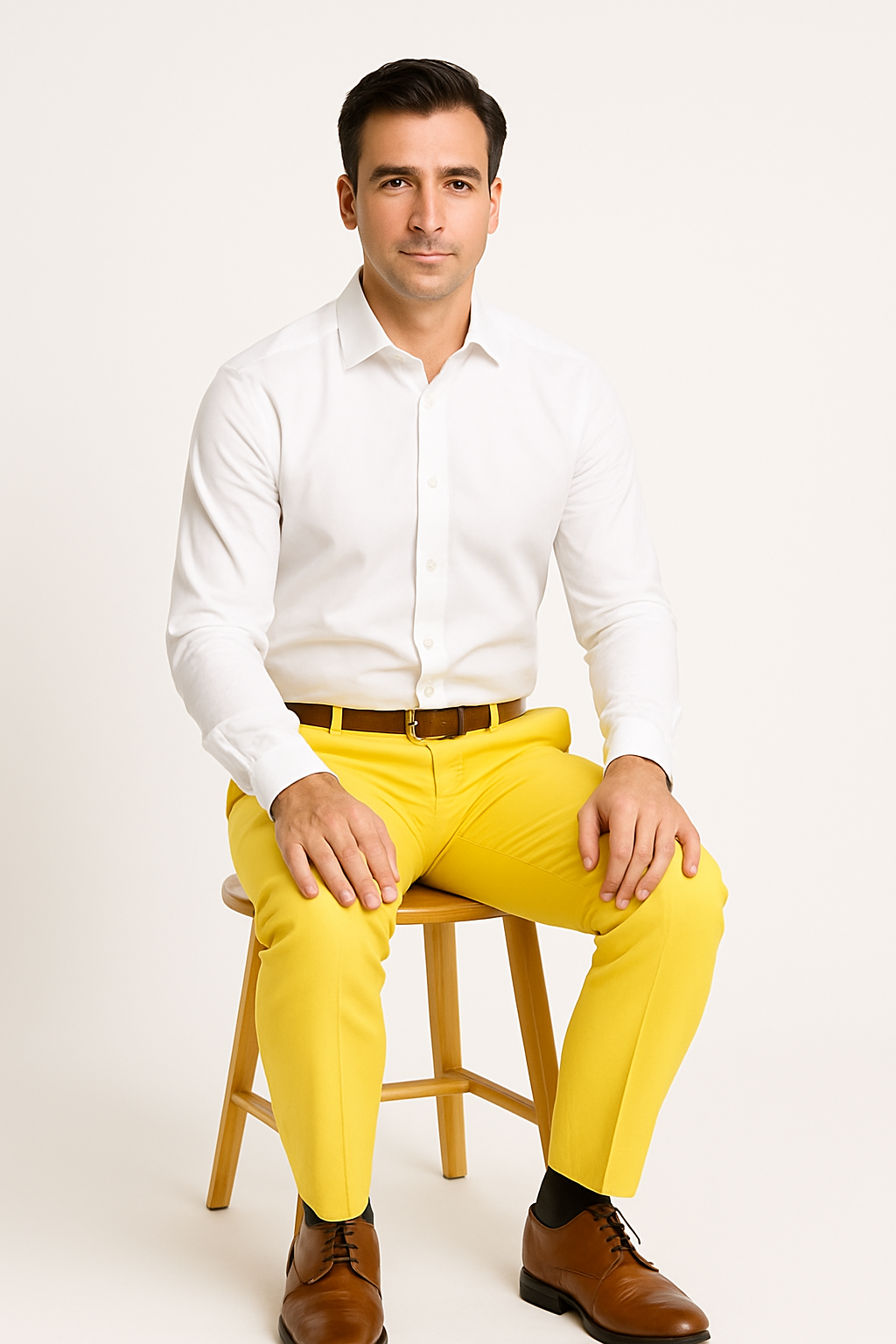 Men's Linen Fabric Pants Flat Front Safari Yellow