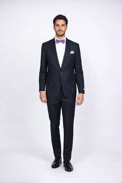 Rossiman Rossi Navy Blue Slim Fit Suit | Peak Lapel Tailored Formalwear for Men β Italian 3-Piece Luxury Suit