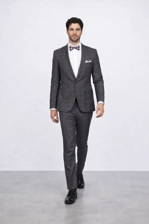 Rossiman Rossi Charcoal Plaid Slim Suit