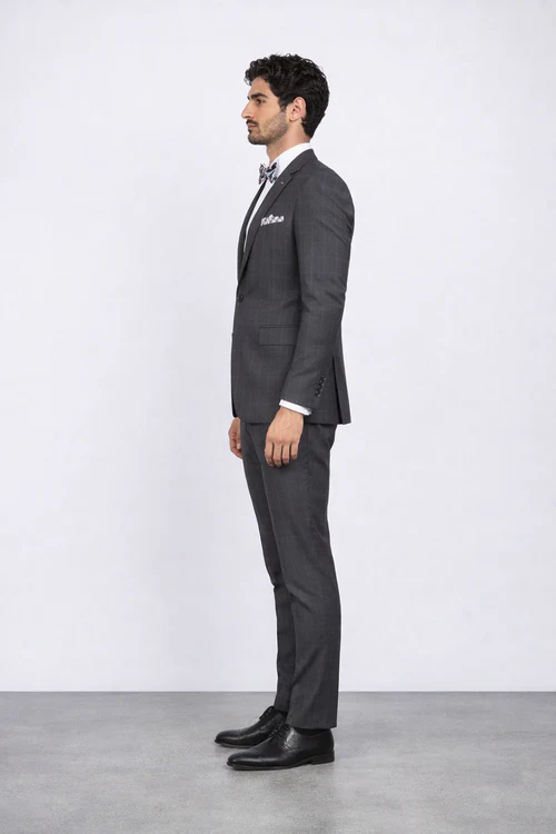 Rossiman Rossi Charcoal Plaid Slim Suit