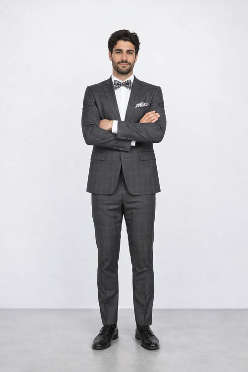 Rossiman Rossi Charcoal Plaid Slim Suit