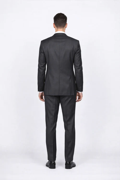 Rossiman Menβs Slim Fit Gray Wool Suit | 1-Button Peak Lapel Jacket & Tapered Low-Rise Pants β Italian Tailored 3-Piece Luxury Suit