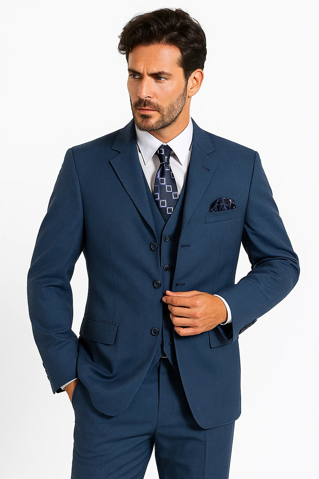 Men’s Saphire Steel Blue 3-Button Suit