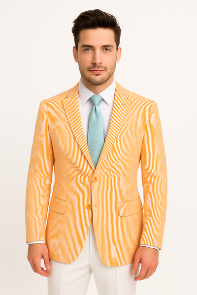 Striped Seersucker Orange Blazer