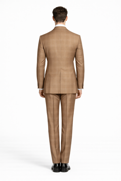 Men's Tan Plaid Double-Breasted Suit by Rossiman
