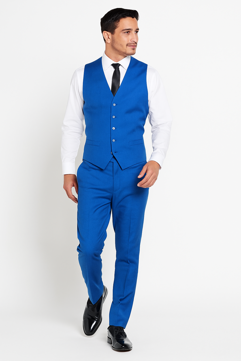 Men's Vest Matching Solid Regular Fit Dress Pants Set + Any Color Shirt & Tie Royal Blue