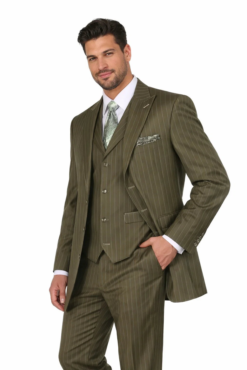 Men’s Vintage Vested Gangster Pinstripe Suit